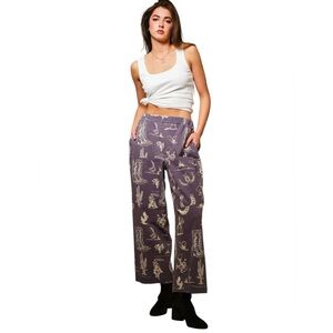 New blue b Navy Blue Washed Rodeo Horse Cactus Cowboy Boots Hat Wide Leg Pants